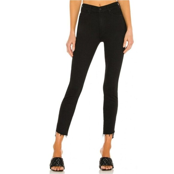 Mother Stunner Ankle Fray Jeans Black Size 29 Distressed Cropped Stretch - Picture 2 of 15